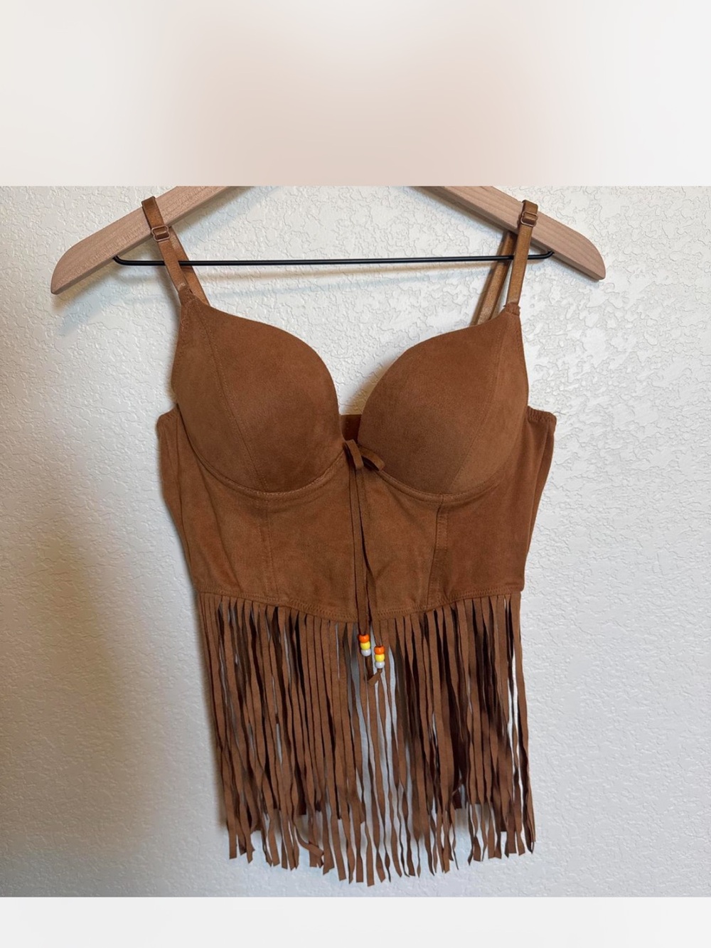 Brown Faux Suede Fringe Crop Top